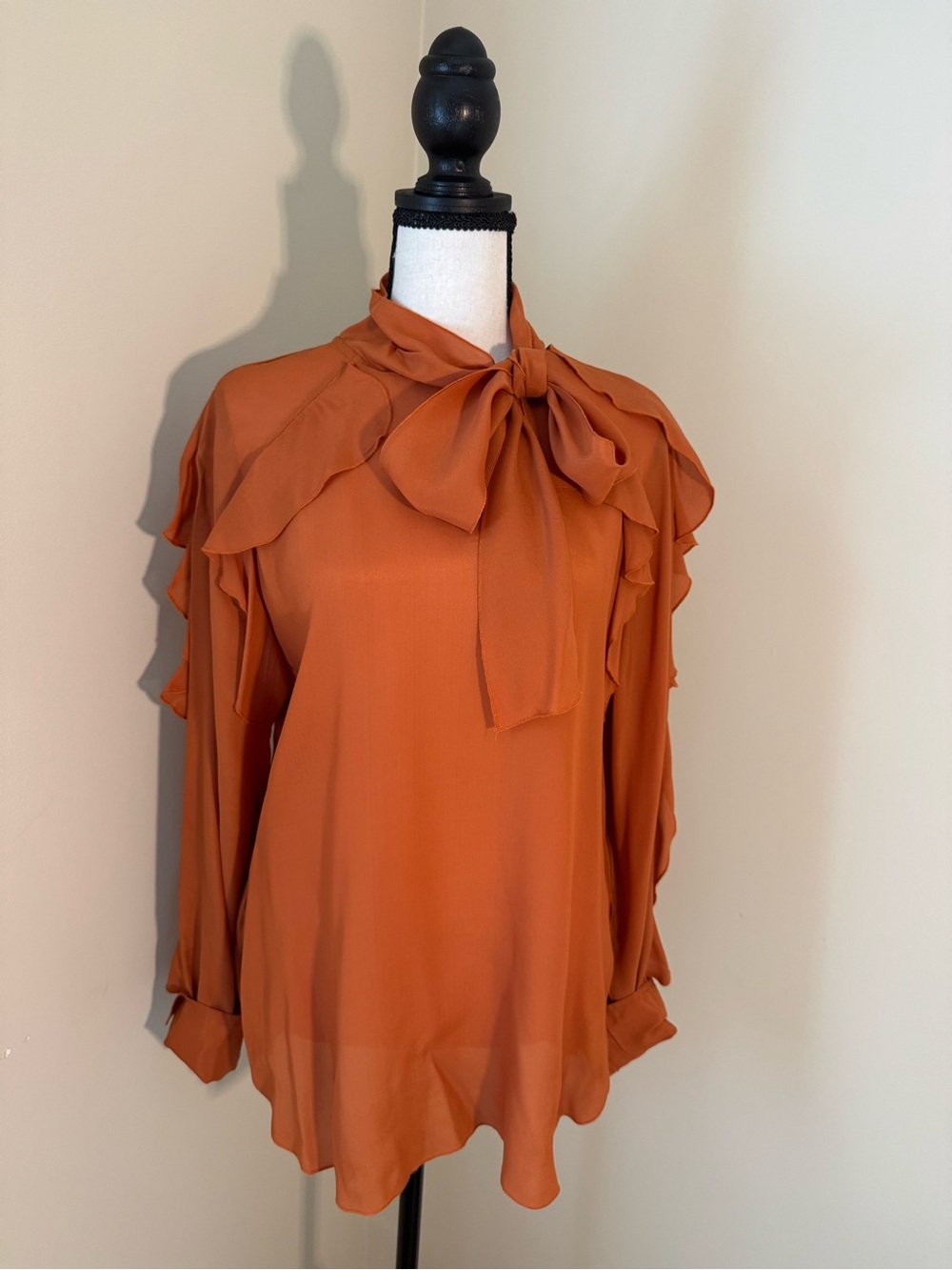 See By Chloe Rust Orange Ruffle Bow Blouse - Picture 5 of 9